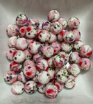 Purple/Pink Flower Print Silicone Beads - 10 Per Bag