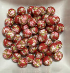 Wine/Maroon Flower Print Silicone Beads - 10 Per Bag