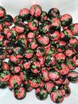 Black/Red Rose Print Silicone Beads - 10 Per Bag