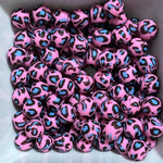 Pink Spots Print Silicone Beads - 10 Per Bag